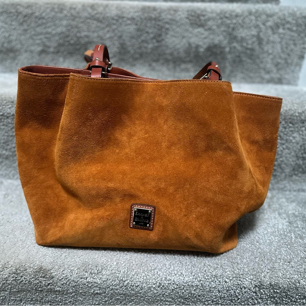 Dooney & Bourke Suede Flynn Tote in Honey Brown. Very Good Condition!